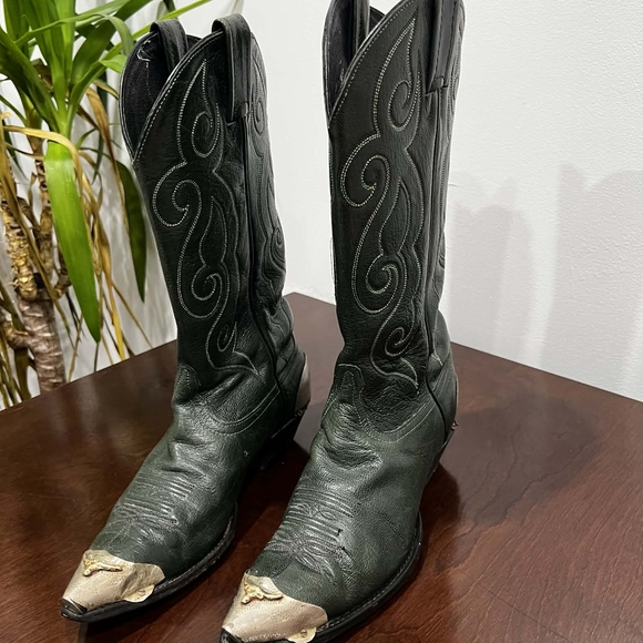 Tony Lama Forest Green Ankle Boots with Gold Accents - Picture 9 of 9